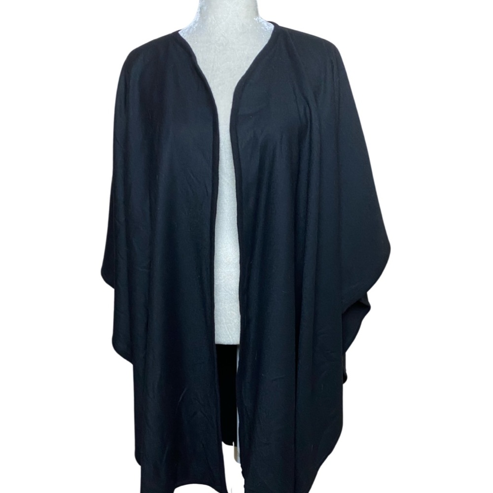Valentino Boutique Black Wool Cashmere Blend Open Front Cape Poncho Medium